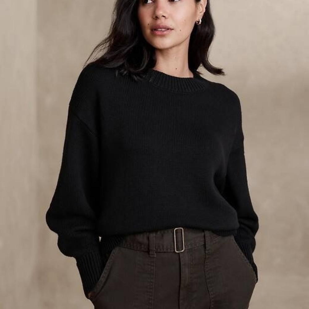 BANANA REPUBLIC Black Volume Sleeve Ribbed Sweater XS EUC - Picture 4 of 11